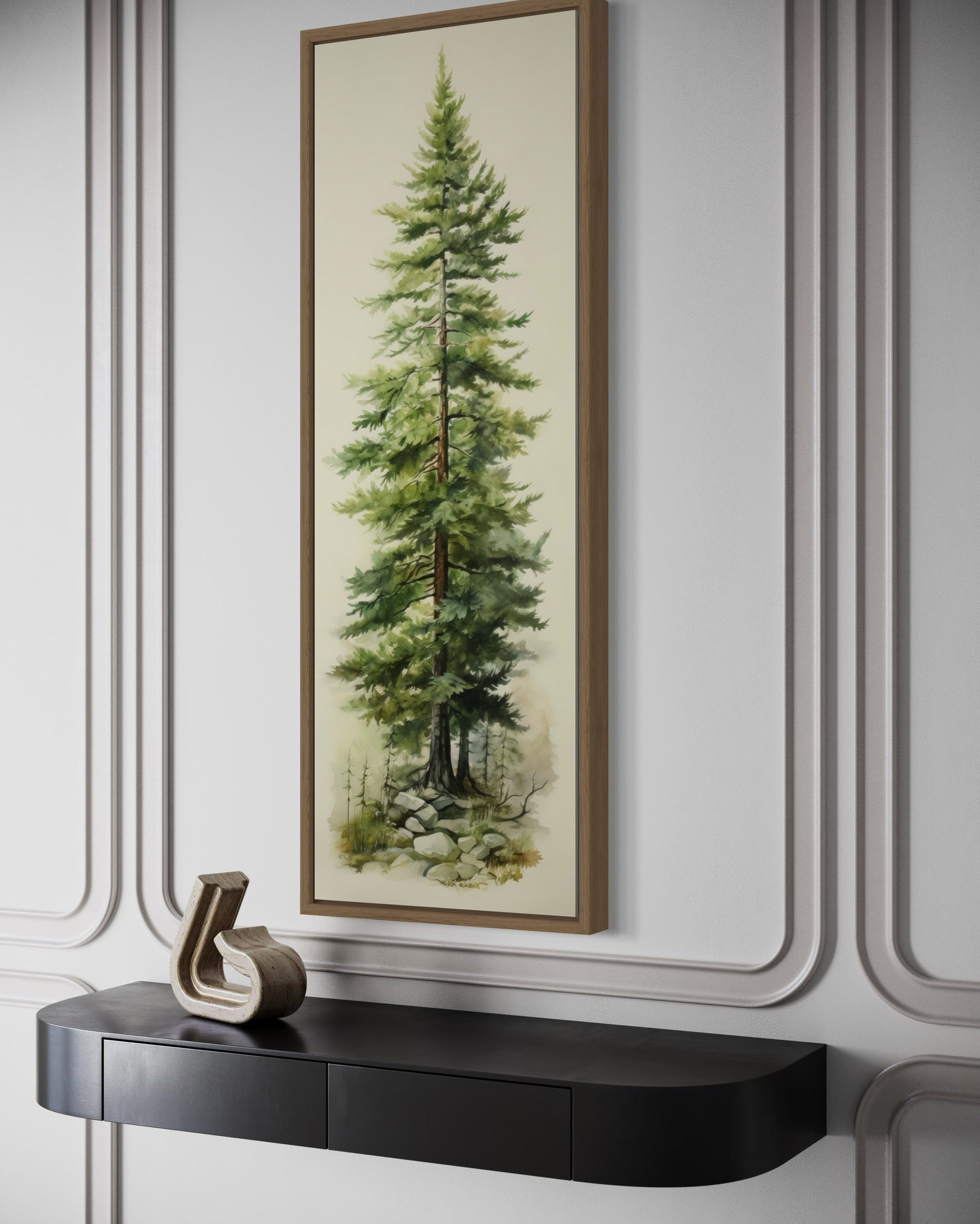 Tall Narrow Pine Tree Vertical Framed Canvas Wall Art