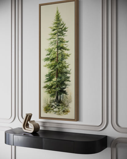 Tall Narrow Pine Tree Vertical Framed Canvas Wall Art
