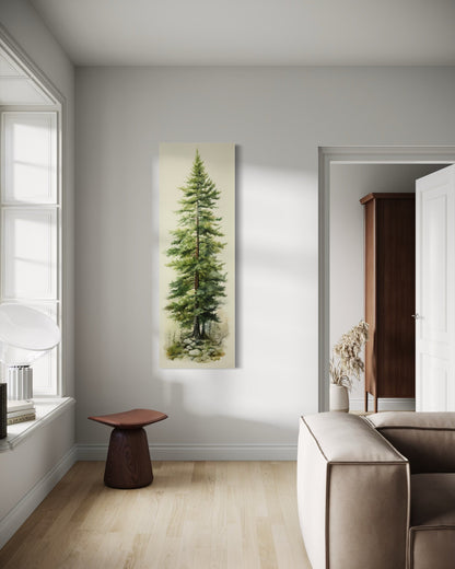 Tall Narrow Pine Tree Vertical Framed Canvas Wall Art