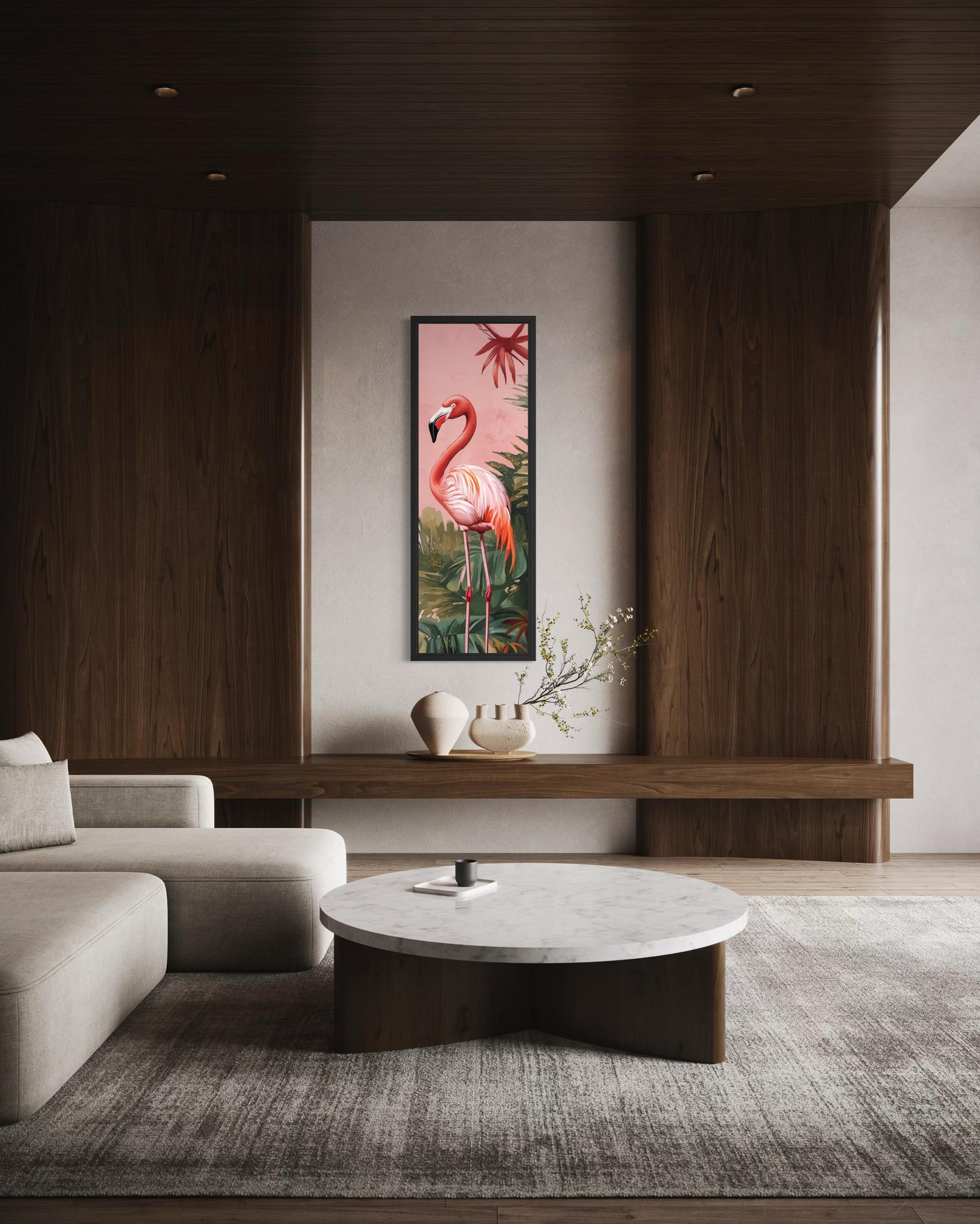 Tall Narrow Pink Flamingo Tropical Wall Art Vertical Canvas Print