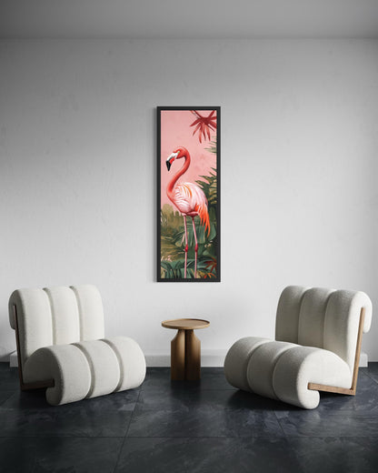 Tall Narrow Pink Flamingo Tropical Wall Art Vertical Canvas Print