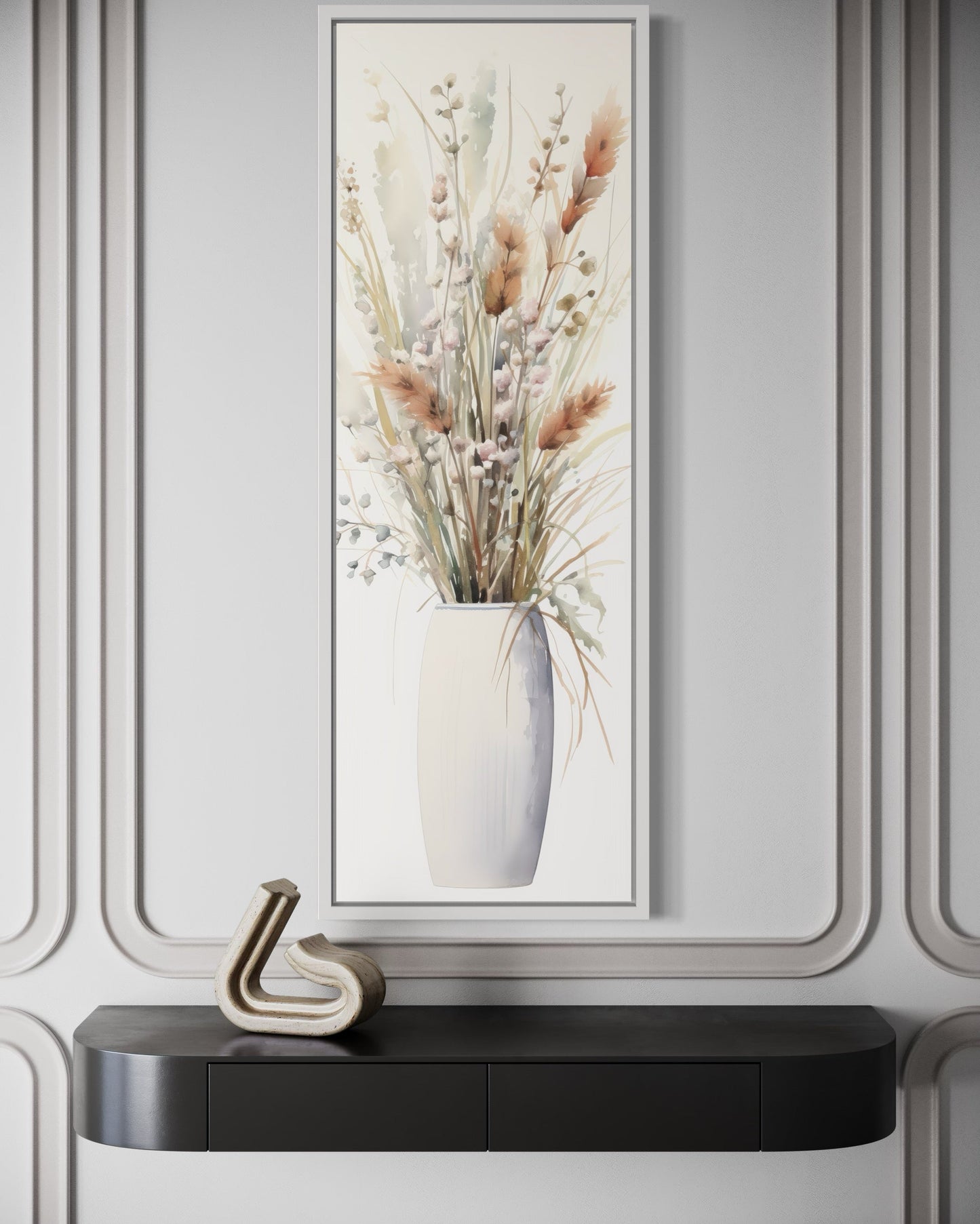 Tall Narrow Pussy Willows Neutral Vertical Wall Art