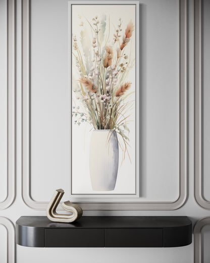 Tall Narrow Pussy Willows Neutral Vertical Wall Art