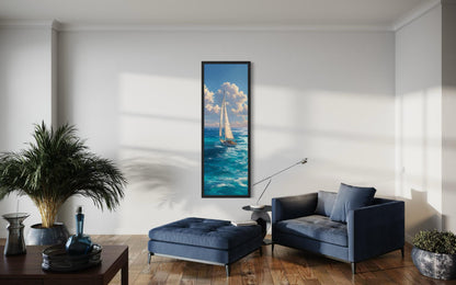 Tall Narrow Sailboat Ocean Wall Art - Vertical Coastal Canvas Print | Nautical Artwork