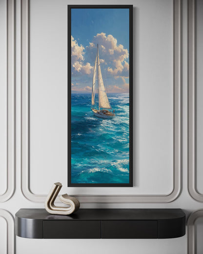 Tall Narrow Sailboat Ocean Wall Art - Vertical Coastal Canvas Print | Nautical Artwork
