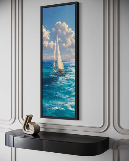 Tall Narrow Sailboat Ocean Wall Art - Vertical Coastal Canvas Print | Nautical Artwork