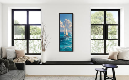 Tall Narrow Sailboat Ocean Wall Art - Vertical Coastal Canvas Print | Nautical Artwork