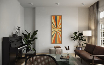 Tall Narrow Vertical Boho Sun Rays Mid Century Modern Wall Art