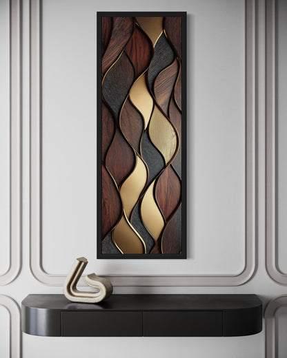 Tall Narrow Vertical Brown Gold Wood Texture Painting Abstract Canvas Wall Art Print