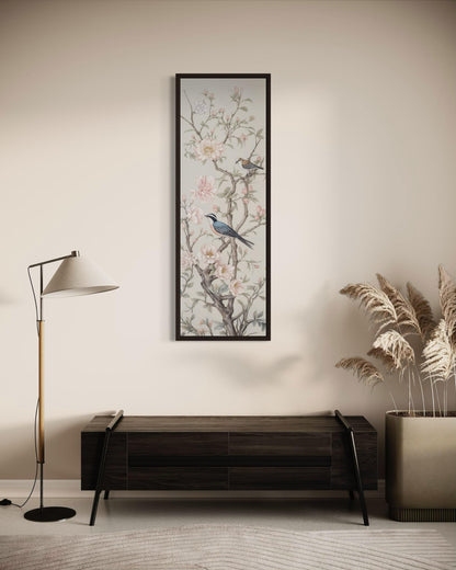 Tall Narrow Vertical Chinoiserie Birds on a Branch Canvas Print
