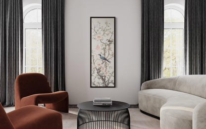 Tall Narrow Vertical Chinoiserie Birds on a Branch Canvas Print