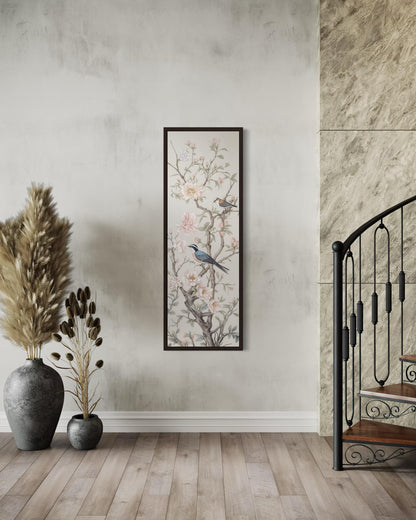 Tall Narrow Vertical Chinoiserie Birds on a Branch Canvas Print