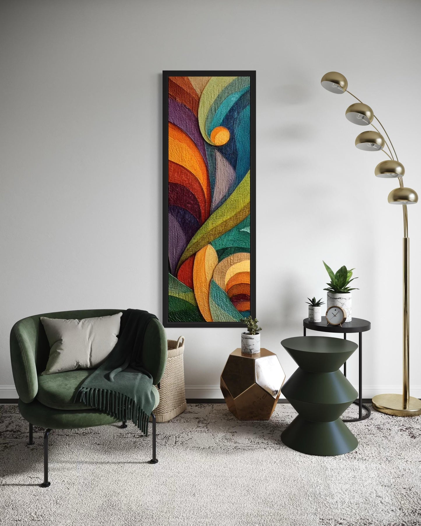Tall Narrow Vertical Colorful Geometric Abstract Canvas Wall Art