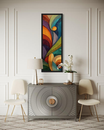 Tall Narrow Vertical Colorful Geometric Abstract Canvas Wall Art