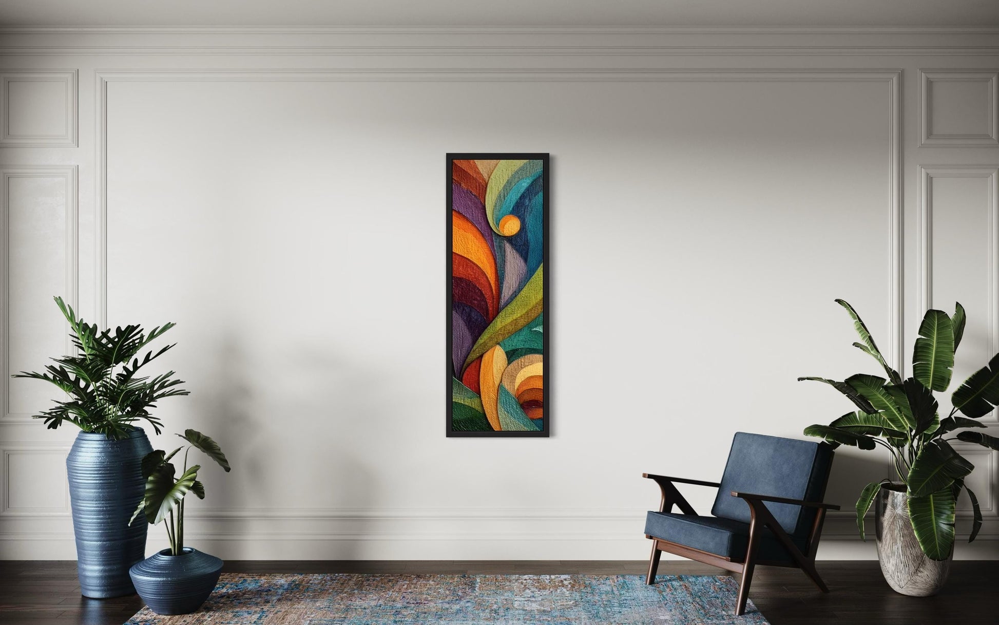 Tall Narrow Vertical Colorful Geometric Abstract Canvas Wall Art