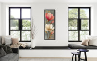 Tall Narrow Vertical Grey Pink Magnolia Floral Canvas Wall Art