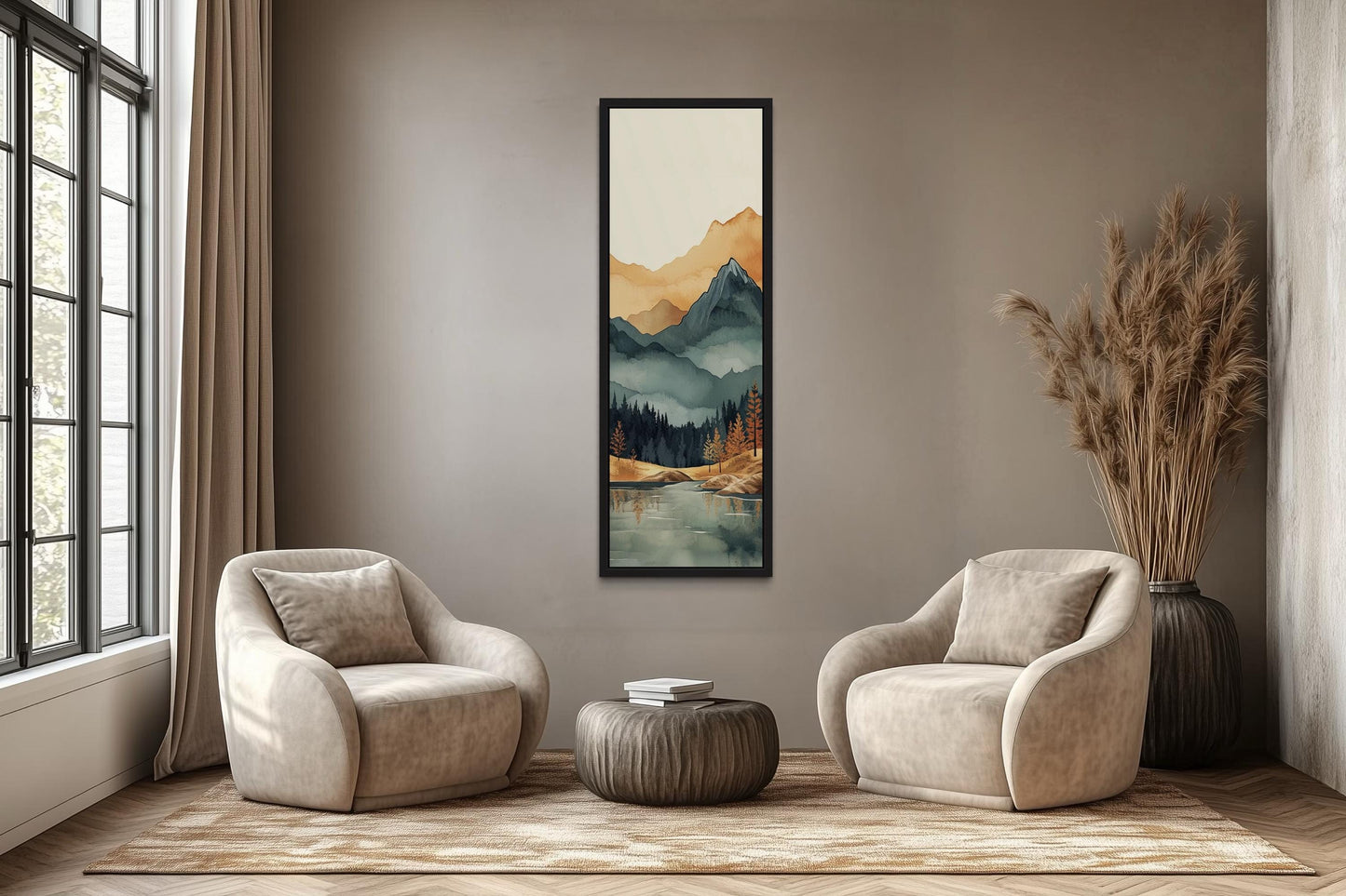 Tall Narrow Vertical Mountain Landscape Canvas Wall Art