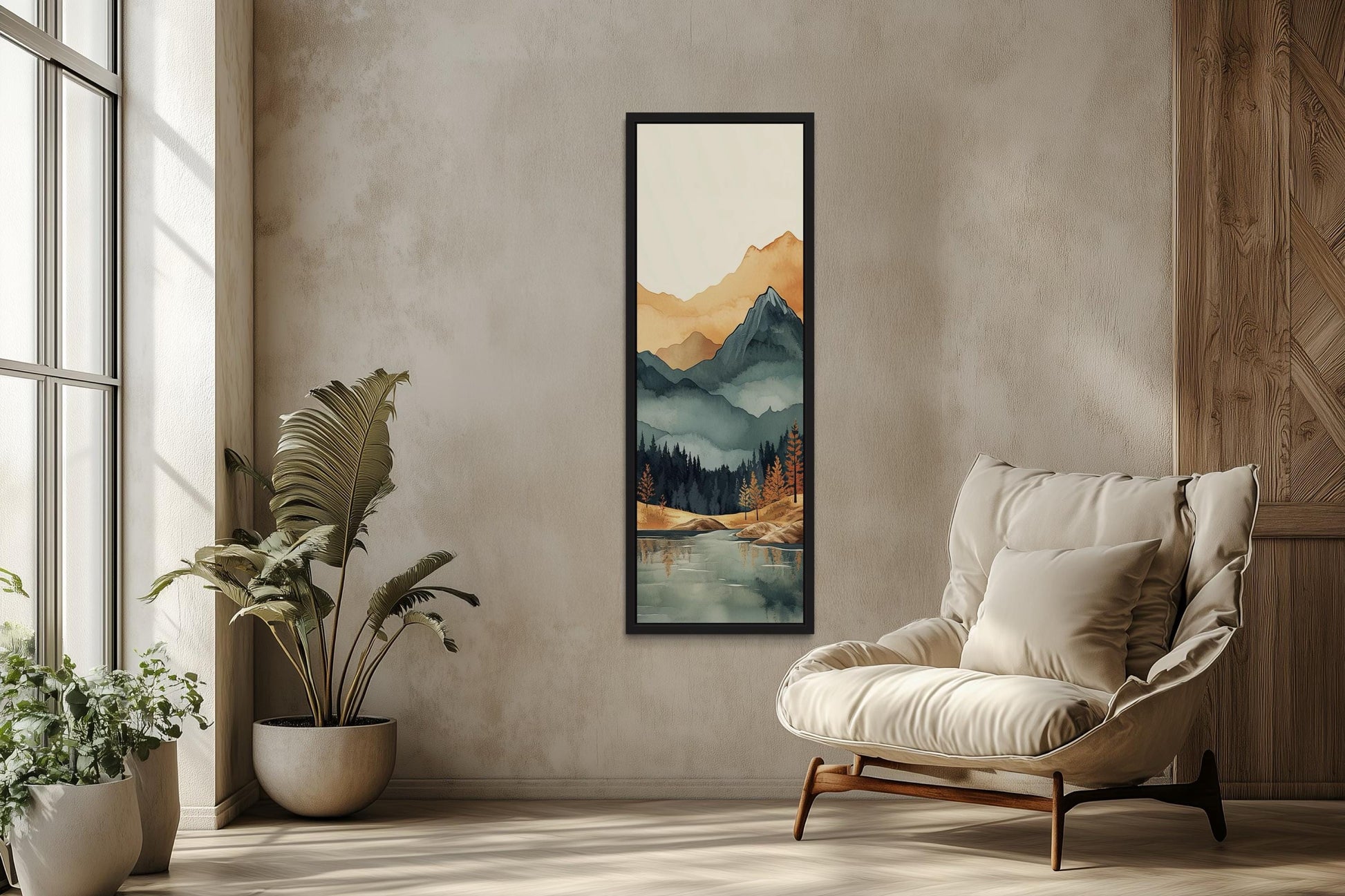 Tall Narrow Vertical Mountain Landscape Canvas Wall Art