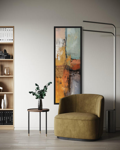 Tall Narrow Vertical Orange Blue Geometric Abstract Canvas Wall Art