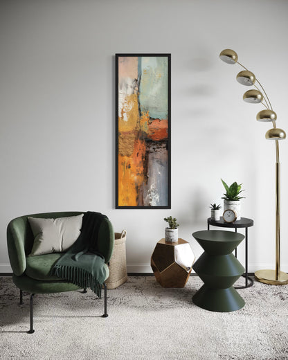 Tall Narrow Vertical Orange Blue Geometric Abstract Canvas Wall Art