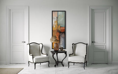 Tall Narrow Vertical Orange Blue Geometric Abstract Canvas Wall Art