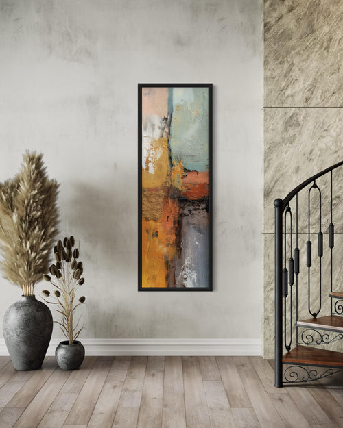 Tall Narrow Vertical Orange Blue Geometric Abstract Canvas Wall Art