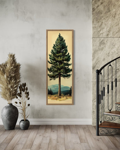 Tall Narrow Vertical Rustic Pine Tree Framed Canvas Wall Art