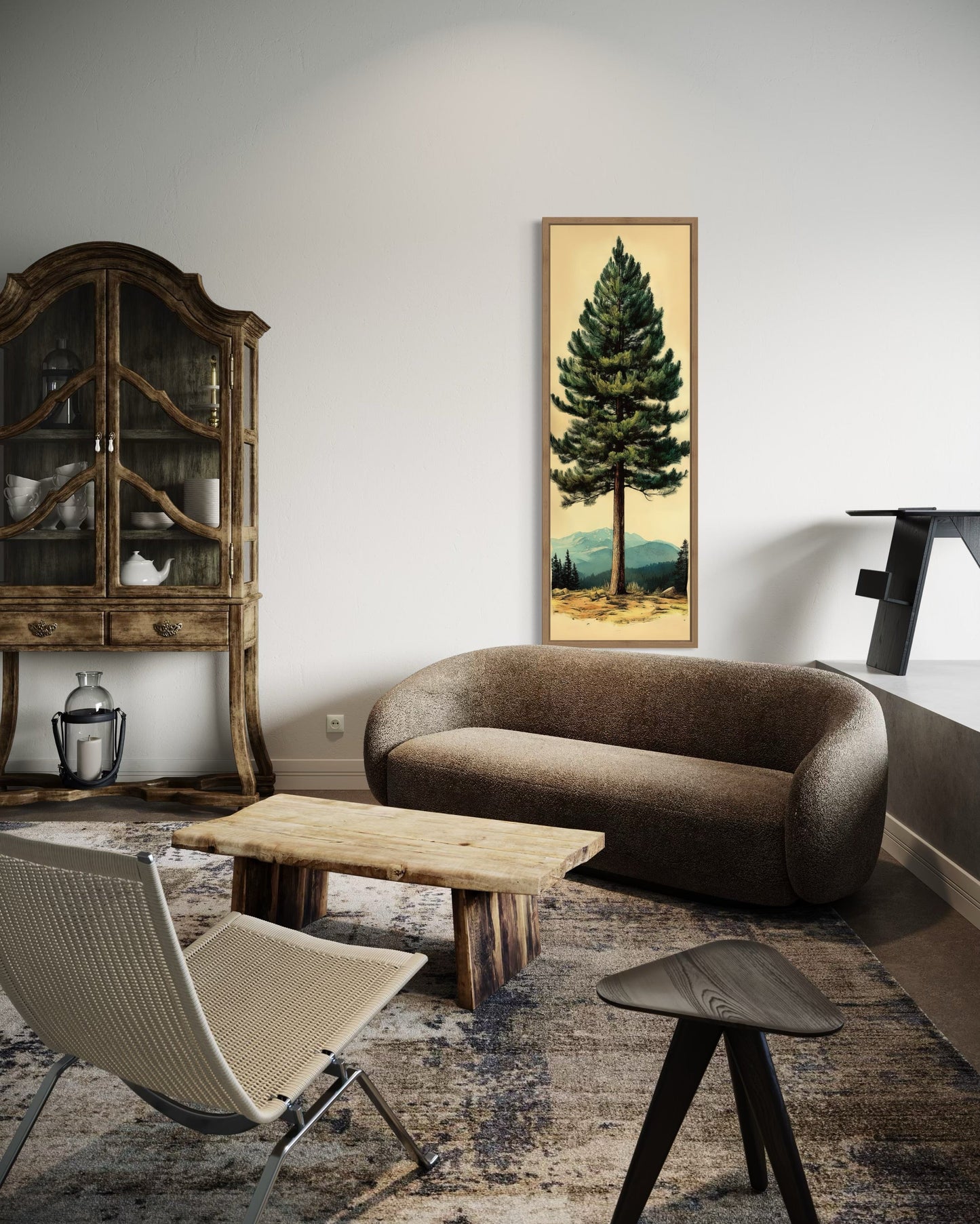 Tall Narrow Vertical Rustic Pine Tree Framed Canvas Wall Art