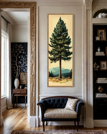 Tall Narrow Vertical Rustic Pine Tree Framed Canvas Wall Art