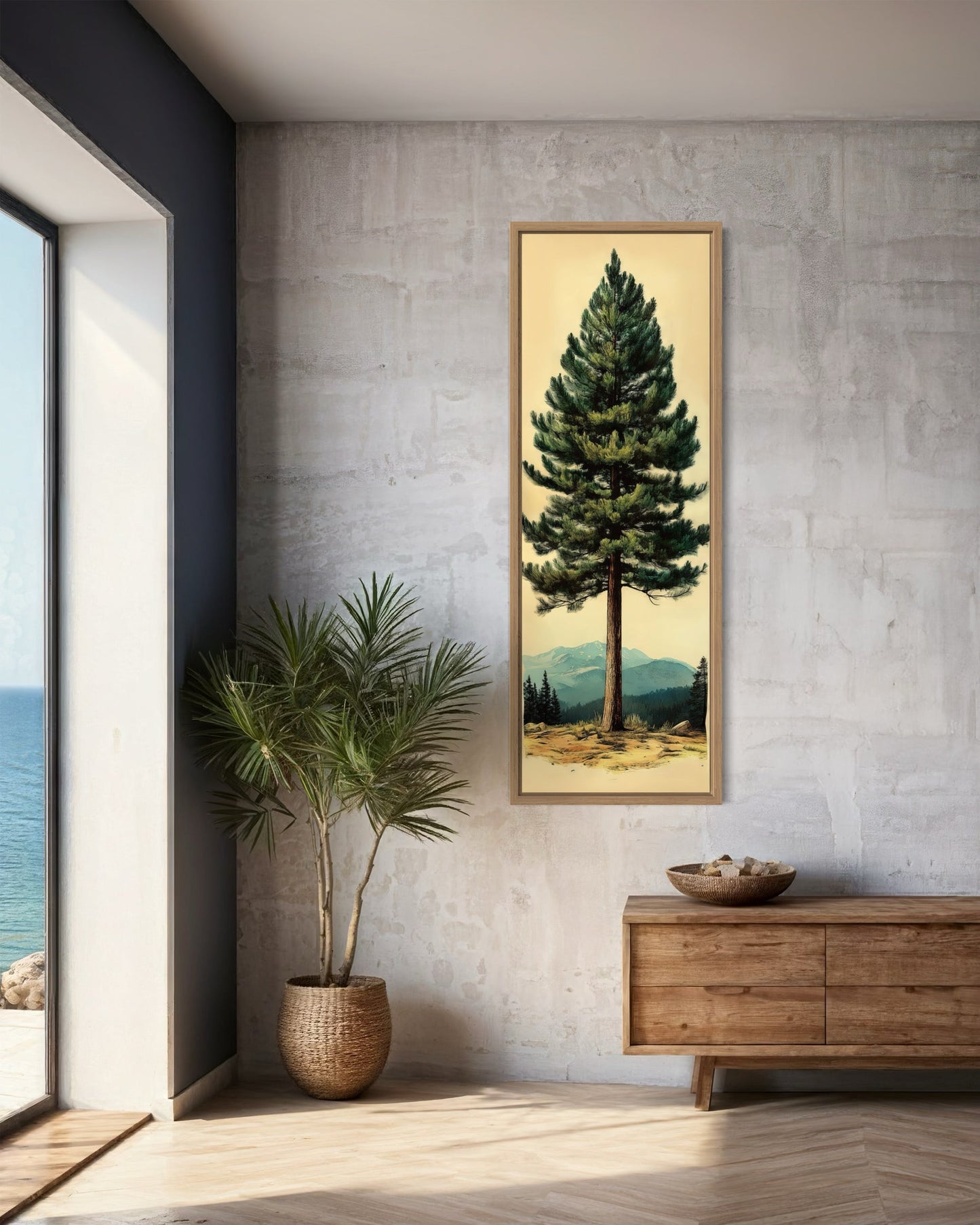 Tall Narrow Vertical Rustic Pine Tree Framed Canvas Wall Art