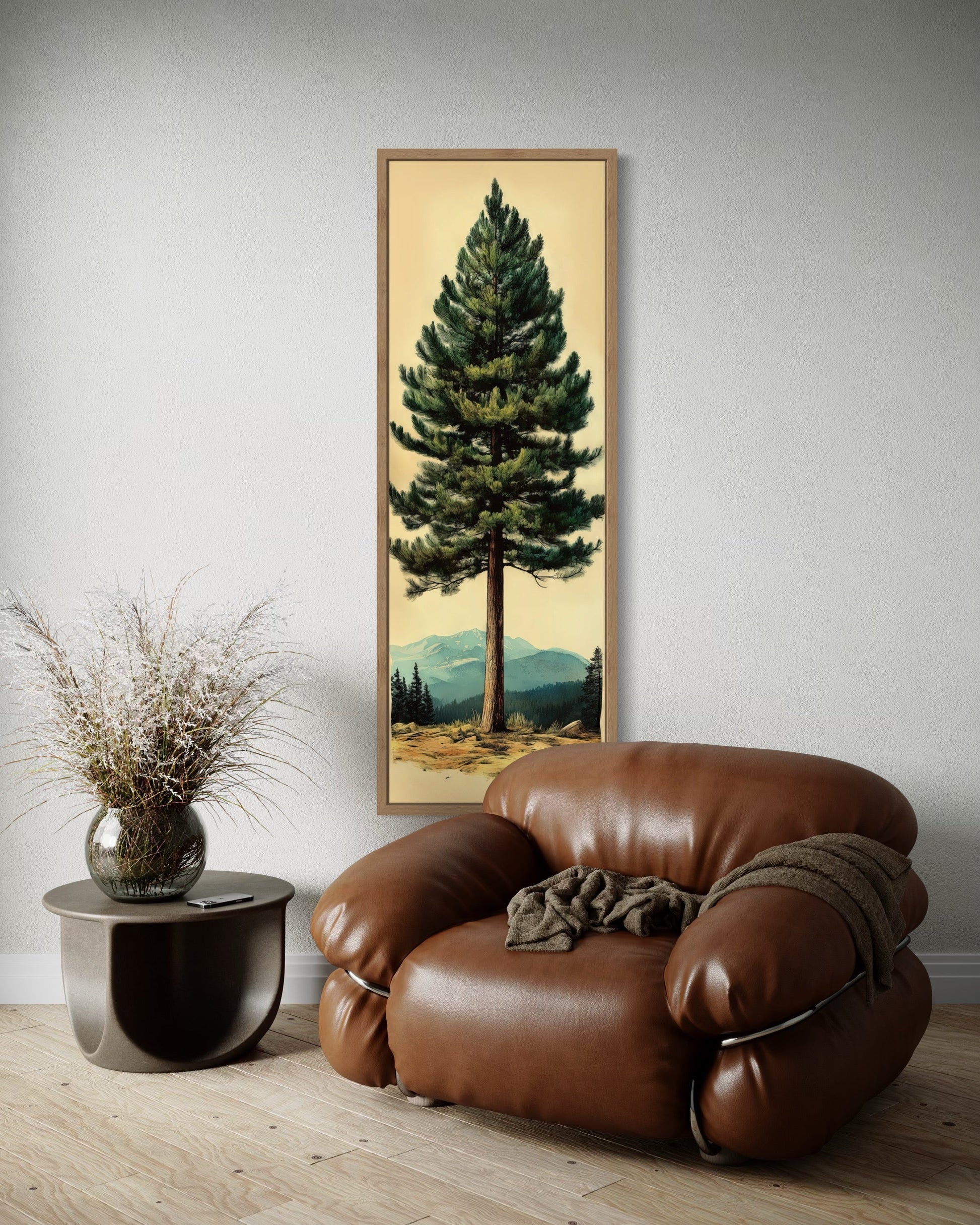 Tall Narrow Vertical Rustic Pine Tree Framed Canvas Wall Art