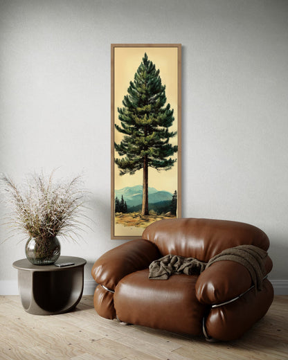 Tall Narrow Vertical Rustic Pine Tree Framed Canvas Wall Art