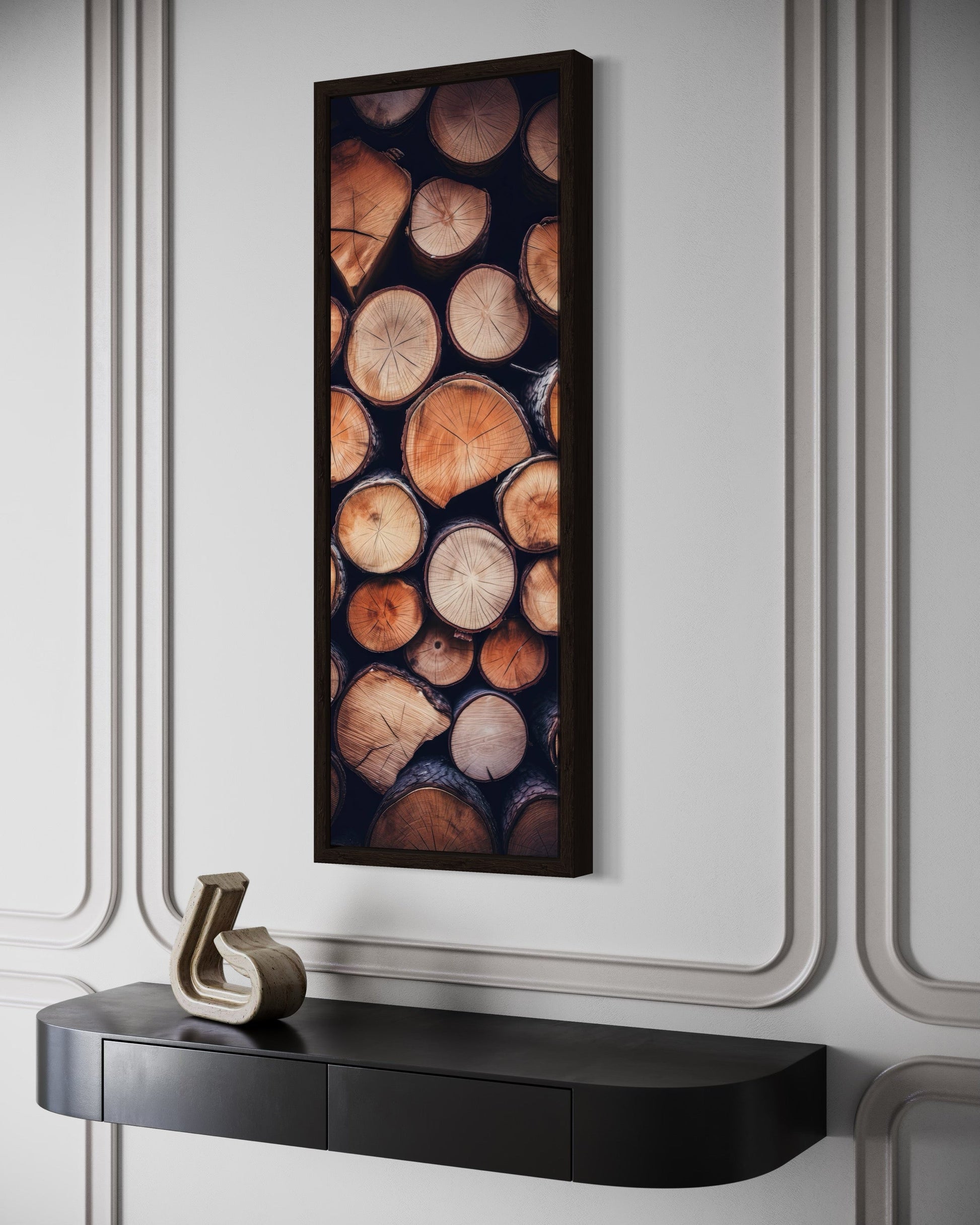 Tall Narrow Vertical Stack of Wood Rustic Framed Canvas Wall Art