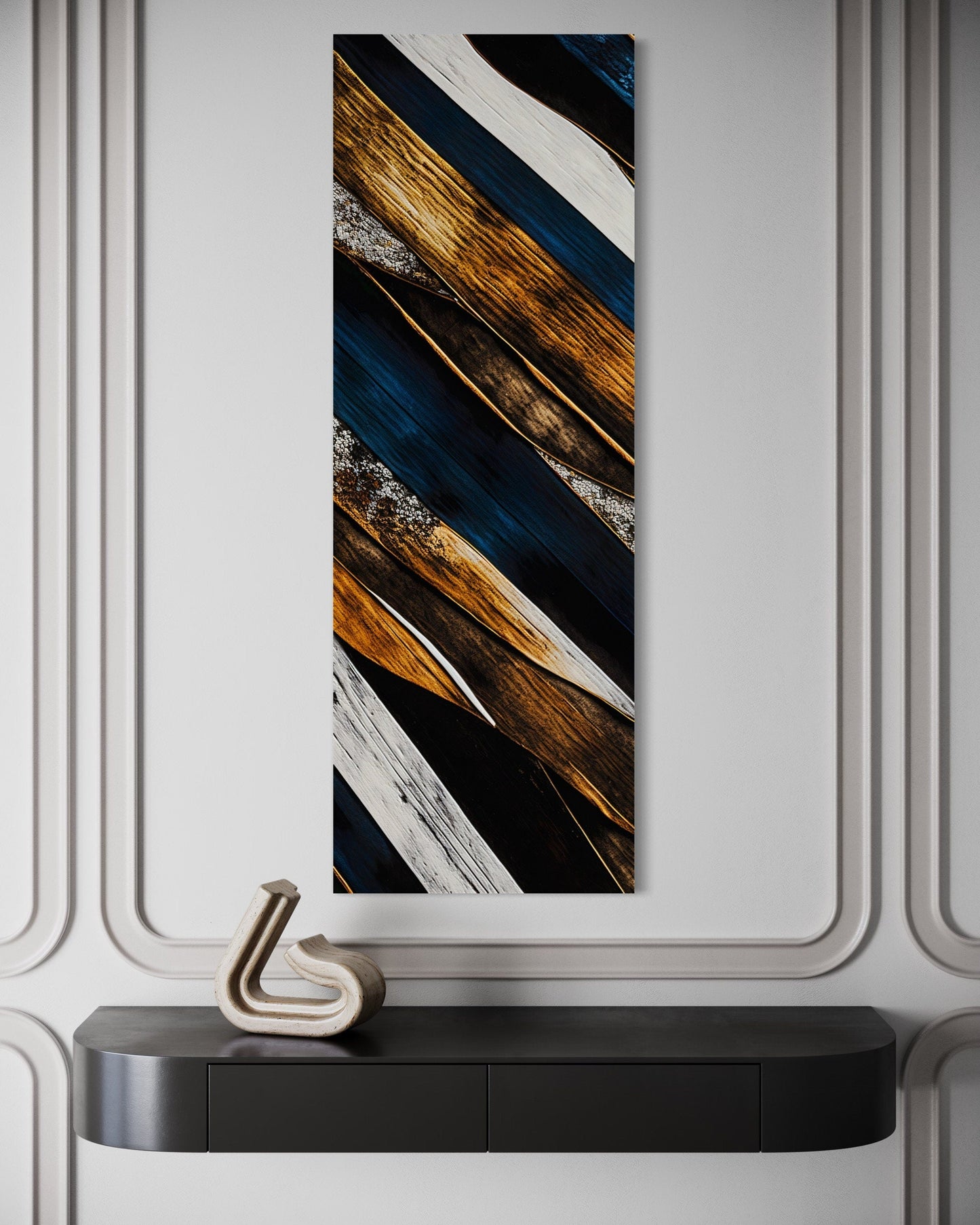 Tall Narrow Vertical Wood Planks Rustic Framed Canvas Wall Art