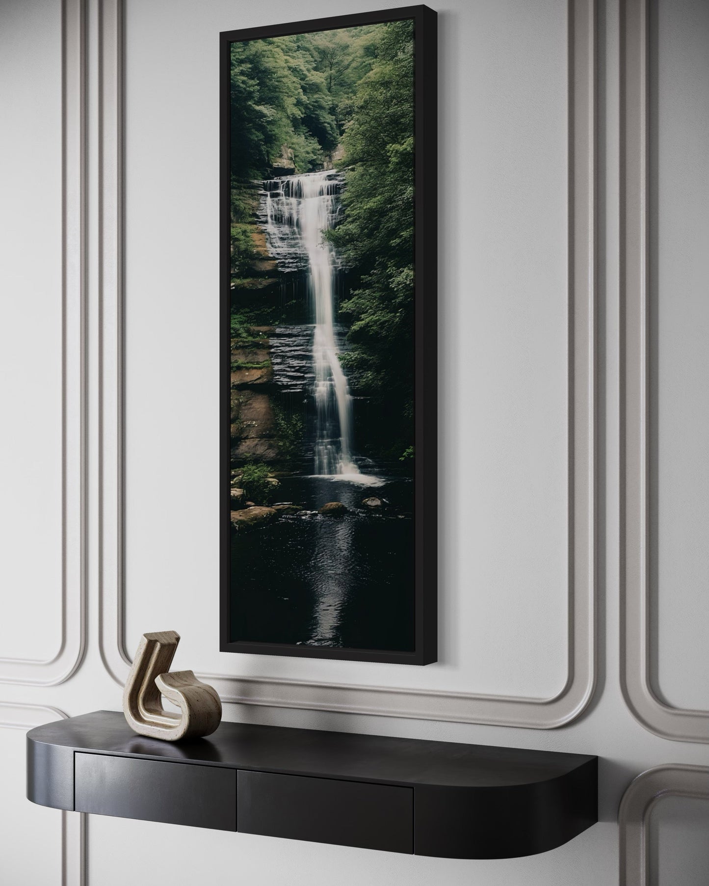 Tall Narrow Vertical Zen Waterfall Framed Canvas Wall Art