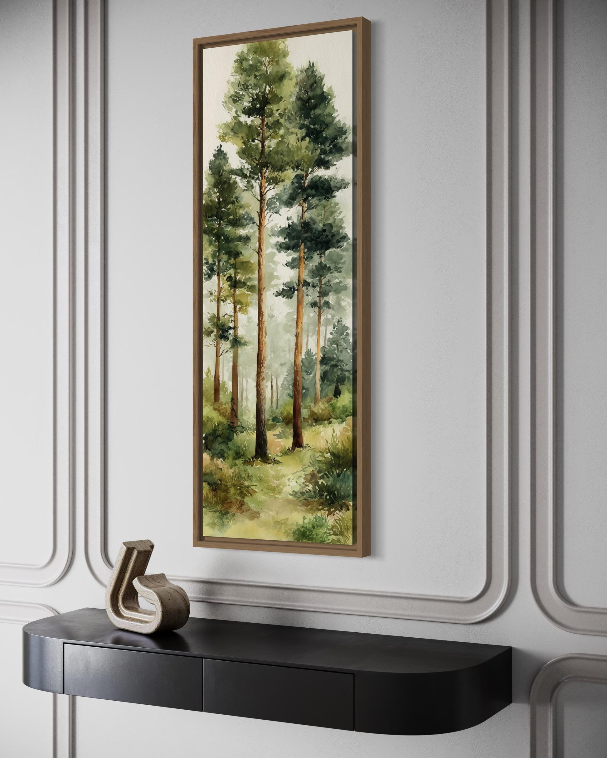 Tall Narrow Watercolor Pine Forest Vertical Canvas Wall Art