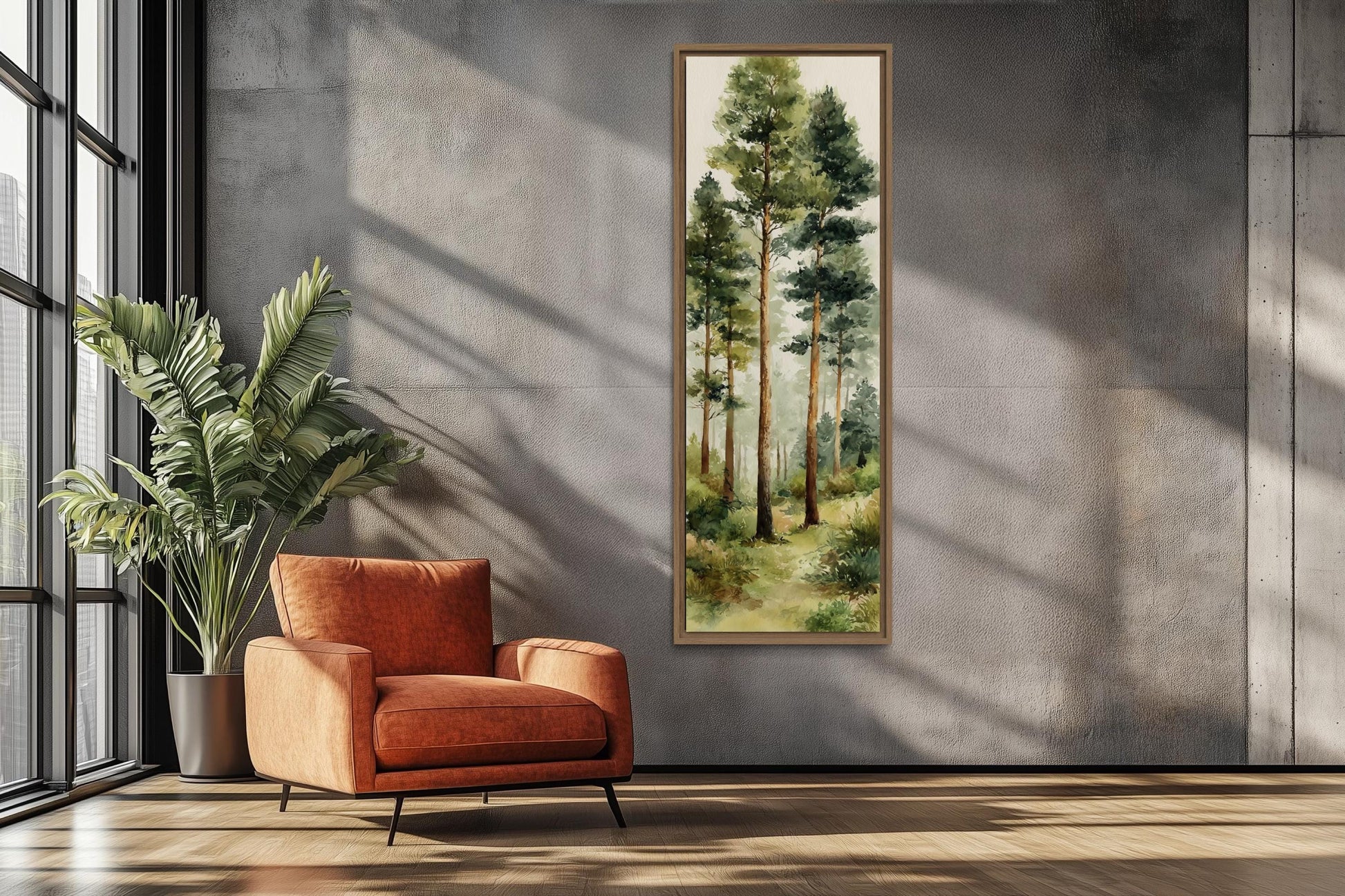 Tall Narrow Watercolor Pine Forest Vertical Canvas Wall Art