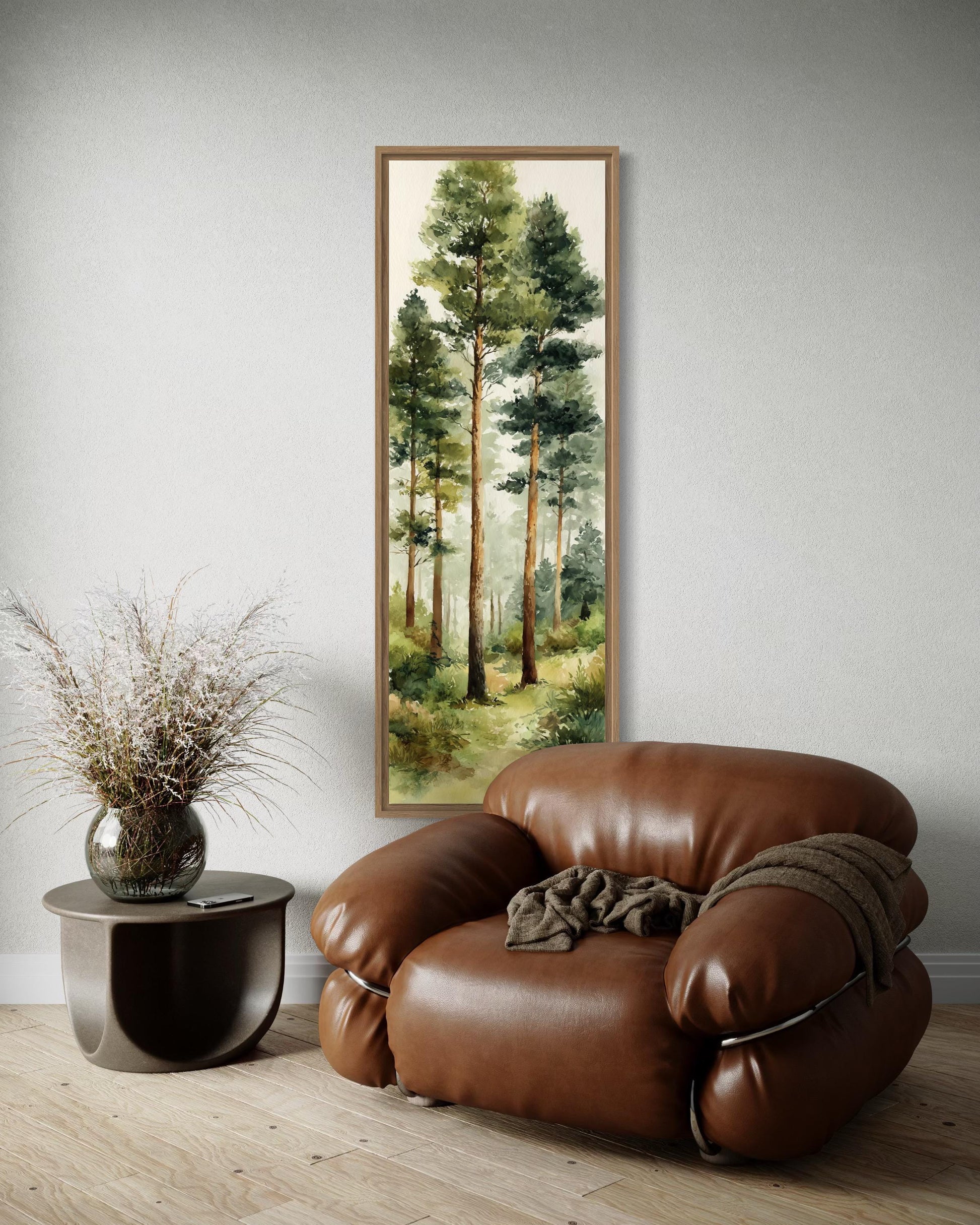Tall Narrow Watercolor Pine Forest Vertical Canvas Wall Art