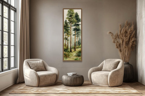 Tall Narrow Watercolor Pine Forest Vertical Canvas Wall Art