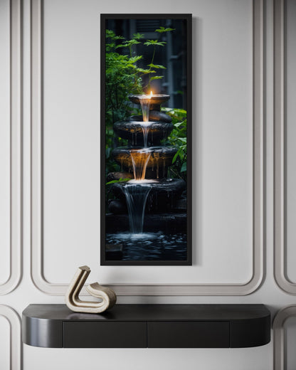 Tall Narrow Zen Fountain Framed Vertical Canvas Wall Art
