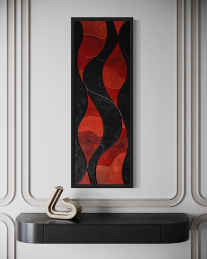 Tall Thin Vertical Red Black Geometric Abstract Framed Canvas Wall Art