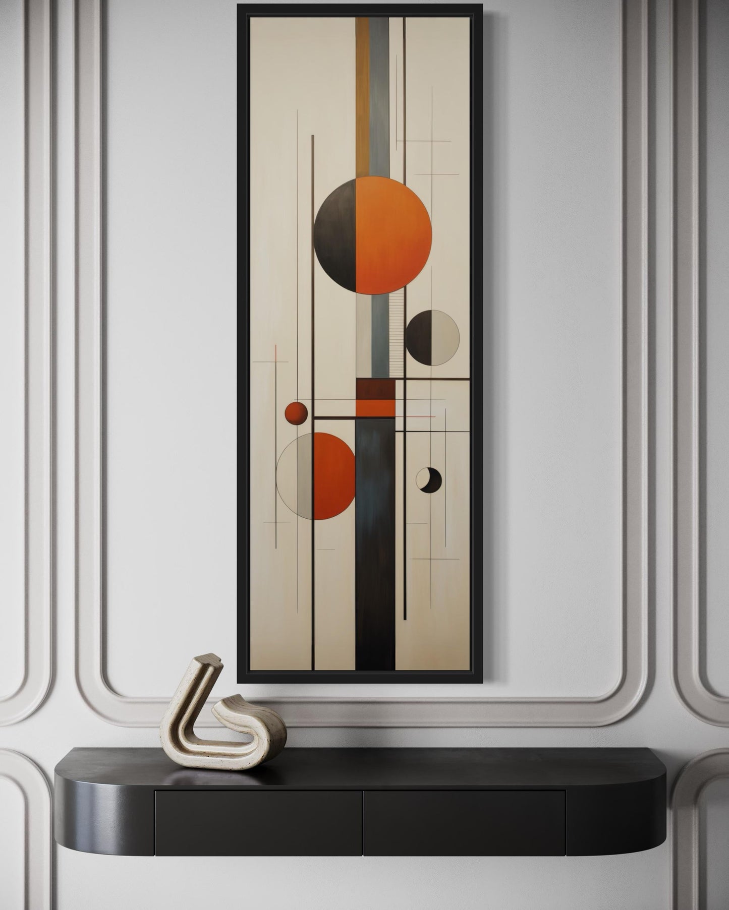 Tall Vertical Abstract Geometric Mid Century Modern Wall Art