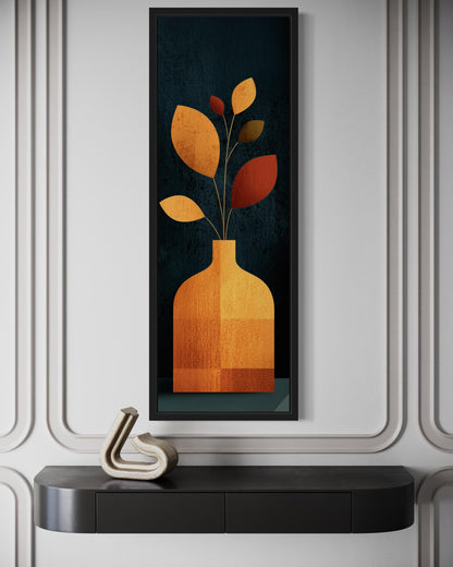 Tall Vertical Art Mid Century Modern Vase With Leaves And Dark Background Wall Art