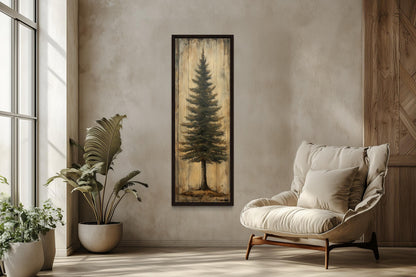 Tall Vertical Fir Tree Framed Canvas Wall Art