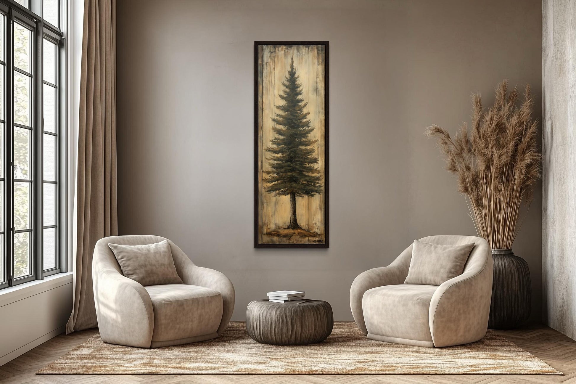 Tall Vertical Fir Tree Framed Canvas Wall Art