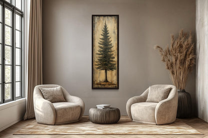 Tall Vertical Fir Tree Framed Canvas Wall Art