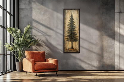 Tall Vertical Fir Tree Framed Canvas Wall Art