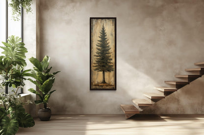 Tall Vertical Fir Tree Framed Canvas Wall Art