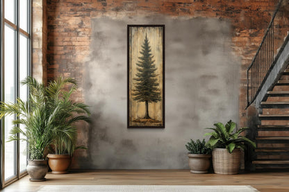 Tall Vertical Fir Tree Framed Canvas Wall Art