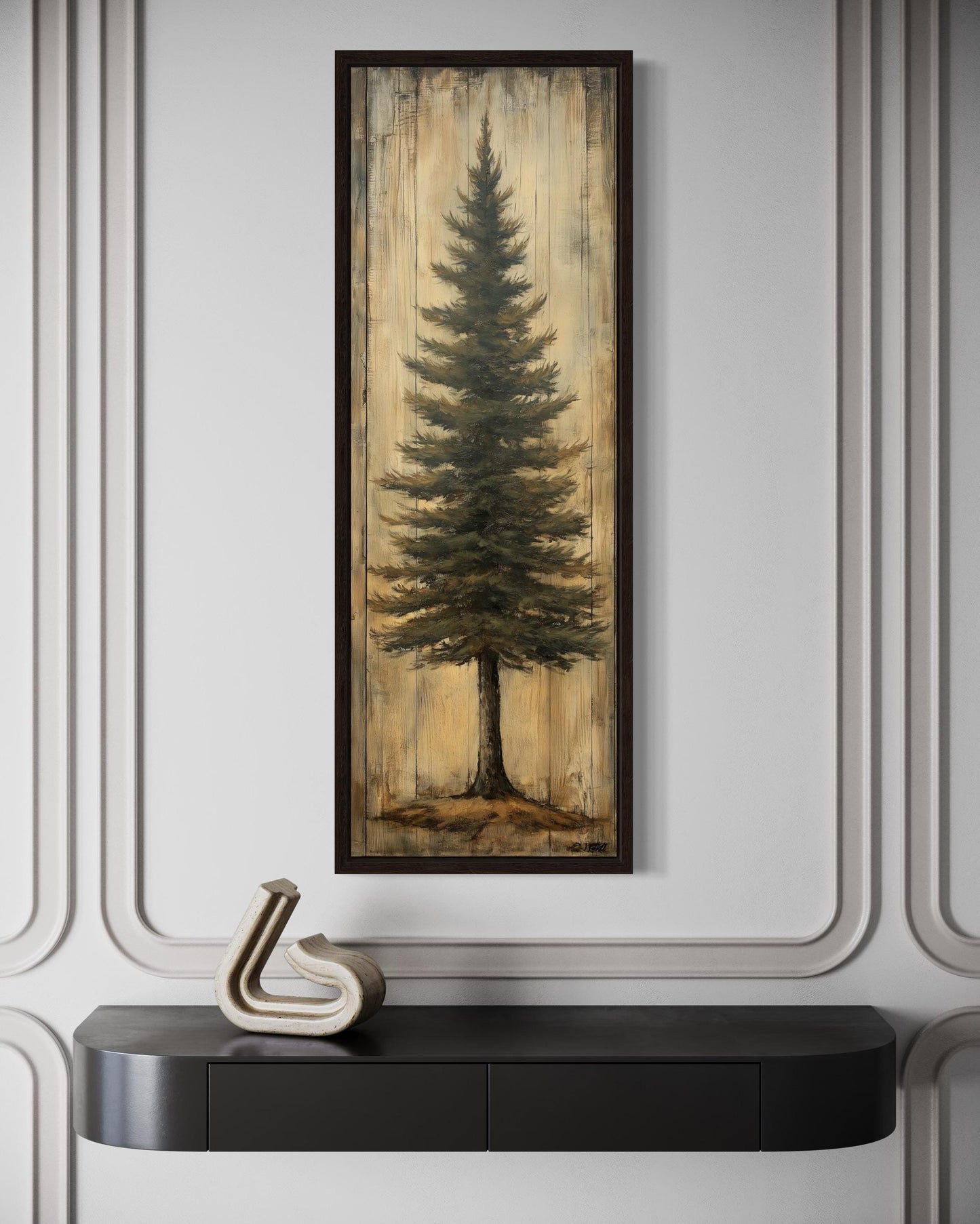 Tall Vertical Fir Tree Framed Canvas Wall Art